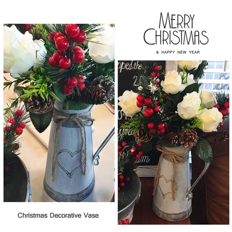 Soyizom Vintage French Pitcher Vase Galvanized Metal Rustic Vases for Dried Flowers,Farmhouse Decorative Pitchers Rustic Watering Milk Jug Vases for Kitchen Home Fireplace Country Decor-11''H Pitcher - Image 2